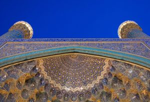 architectural details of imam mosque at night isfahan